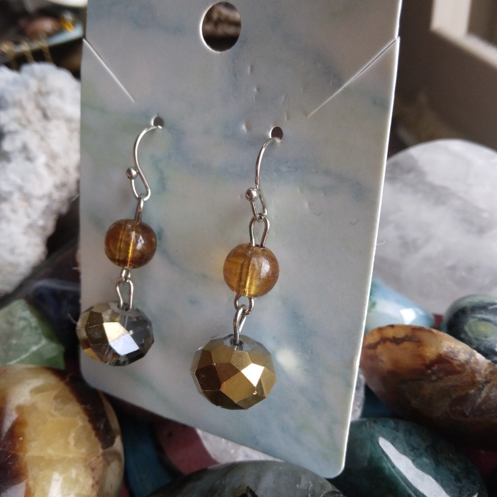 Gold and Silver Beaded Dangle Earrings